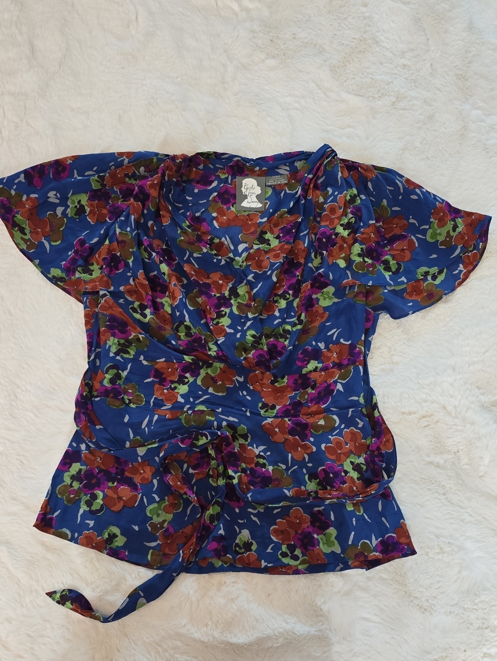 Gypsy 05 Floral Wrap Top in Blue